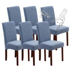 Genina Waterproof Chair Covers for Dining Room, Stretch Jacquard Dining Chair Slipcovers Removable Washable Chair Protector for Kitchen, Hotel, Restaurant (Leaves-Light Blue, 6 PCS)