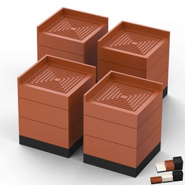 Furniture Risers, Tclouda Bed/Sofa/Desk/Table/Chair Leg/Fridge Lifts to 1.5, 3 and 4 in, Square Adjustable Risers Blocks for Extenders, Heavy Duty Supports Up to 1300 Lbs, 4 in-Brown-Square
