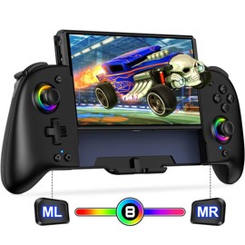 Gammeefy Joypad Controller for Switch/OLED, One-Piece Ergonomic Switch Controller With 9 Lights Color, Wireless Switch Remote for Those Who Prefer Handheld Mode - Color: Black