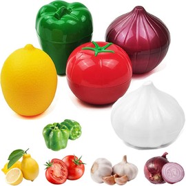 OUKEYI 5 recipientes de almacenamiento reutilizables para frutas y verduras, caja de refrigerador, cuencos de almacenamiento para pimienta verde, cebolla, tomate, limón y ajo, refrigerador y verduras crujientes
