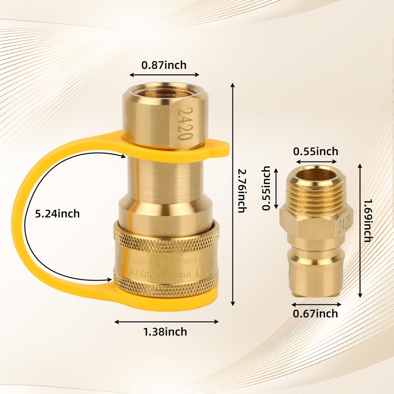 1/2 Inch Gas Quick Connect Kit, 100% Solid Brass Disconnect