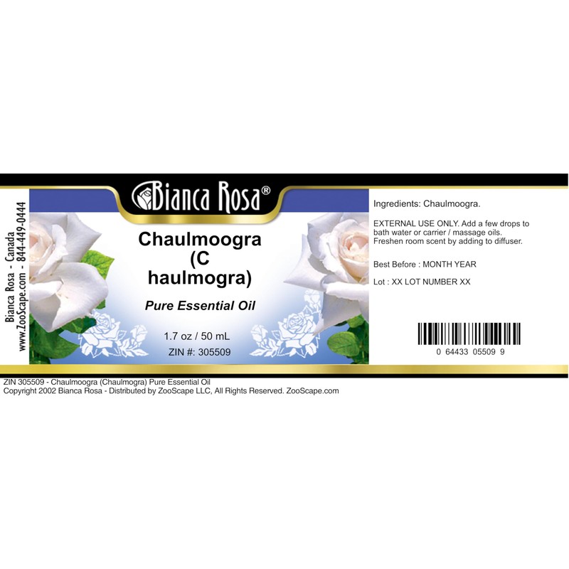 Bianca Rosa Chaulmoogra (Chaulmogra) Pure Essential Oil (1.70 oz, ZIN: