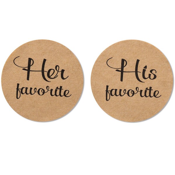 80-Pack- 2” Kraft his Favorite & her Favorite Wedding Stickers, Rustic Wedding Favor Stickers Labels