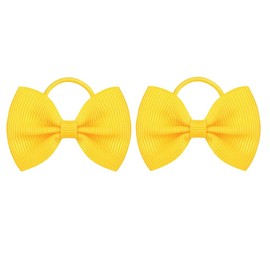 2 Inch Baby Girls Hair Bows Elastic Ties Grosgrain Ribbon Bow With Rubber Band Ponytail Holders Hair Accessories for Infants Toddlers Girls Kids In Pairs【2PCS】 (yellow)