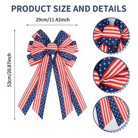 YKW Large Patriotic Bow for Wreath, American Flag Bows for Front Door Decoration, 4th of July Wreath Decorations, Memorial Day Blue Bow Decor - Large Mailbox & Tree Topper Bow (Classic Patriotic)
