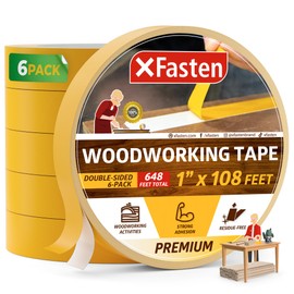 XFasten Double Sided Woodworking Tape, 1 Inch x 108 ft (6-Pack, 648 ft Total), Residue-Free, Heavy Duty, Wood-Safe Double Sided Tape for Router Templates, CNC Machines, and Woodworking Tools