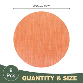 sourcing map 6 Pcs Placemats, 13.7 Inch PVC Placemats Round Braided Place Mats Non-Slip Heat Resistant Place Mats Washable Table Mats for Dining Table Bamboo Texture Surface, Orange