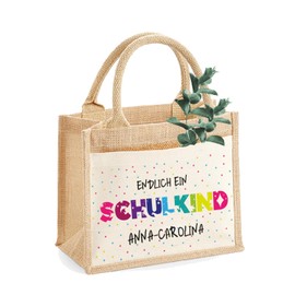AMBERGER DESIGN by A&M Osterhage amd Jute-Tasche Schulanfang Motiv Einhorn | Jute-Beutel Kinder personalisiert | Größe S Geschenk Einschulung