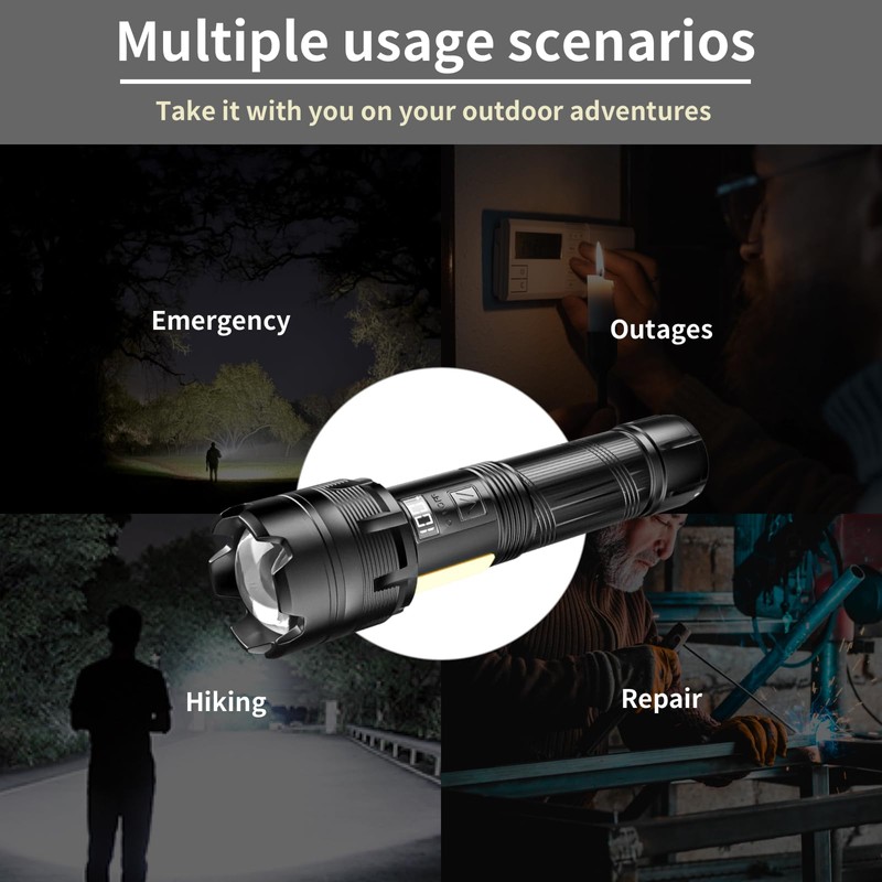 WARSUN Multi-Function Zoom Flashlight - Aluminum, Long Range Beam, USB-C