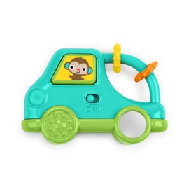Bright Starts Safari Driver Take Along Toy with Music and Lights, Monkey, On The Go Travel Activity, Unisex, Blue, 3 Months+