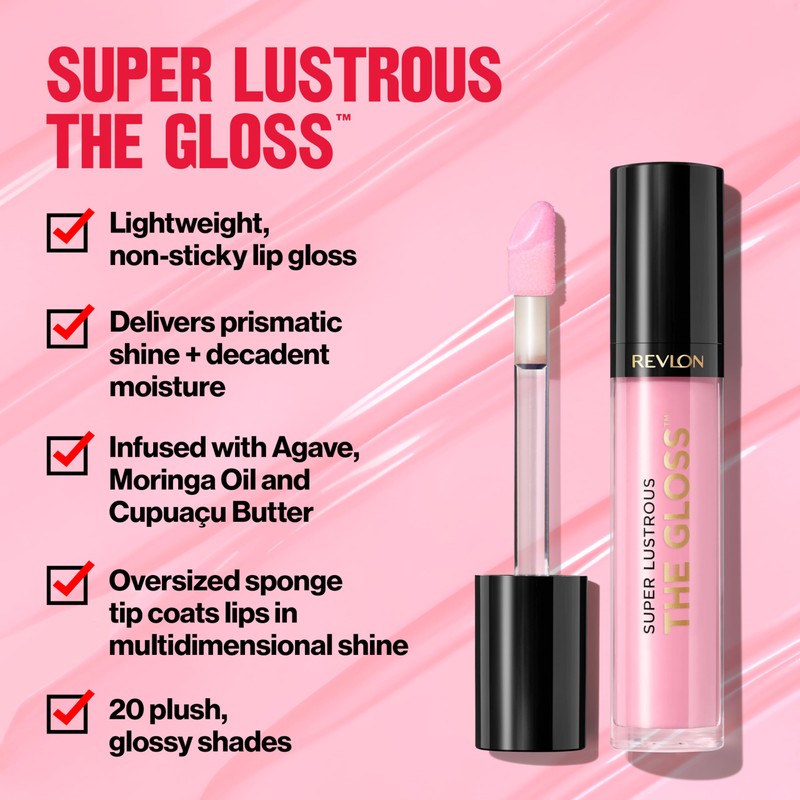 Revlon Super Lustrous Lip Gloss, Non-Sticky, Hydrating, High Shine Finish,