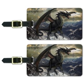 Rogue Dragon Winter Mountain Top Luggage ID Tags Carry-On Cards - Set of 2