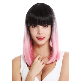 WIG ME UP - VK-2-T2311YS1B Women's Wig Shoulder Length Straight Bangs Vamp Ombre Mix Black Light Pink