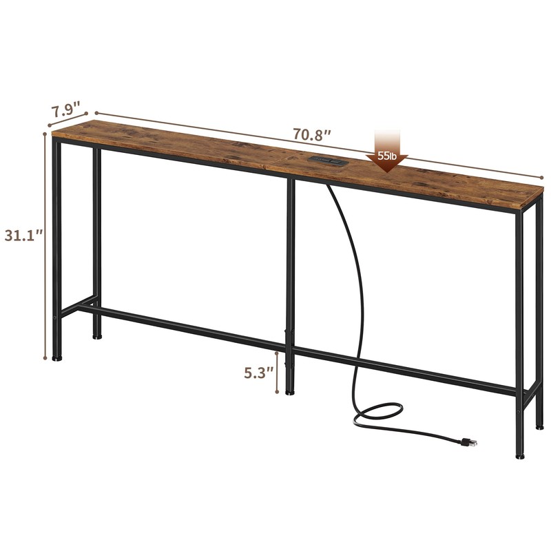 SUPERJARE 70 Inch Console Table with Outlet, Sofa Table with