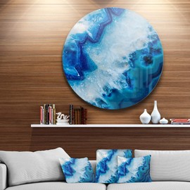 Designart Geode Slice Macro Abstract Digital Round Metal Wall Art Disc of 23 inch, 23'' H x 23'' W x 1'' D 1P, Blue/White