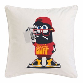 Tyre Market Cushion Cover 40 x 40 cm Florida Surf Beach Surfboard Longboard Wave Riding Waves Beginners Shop Microfibre in White