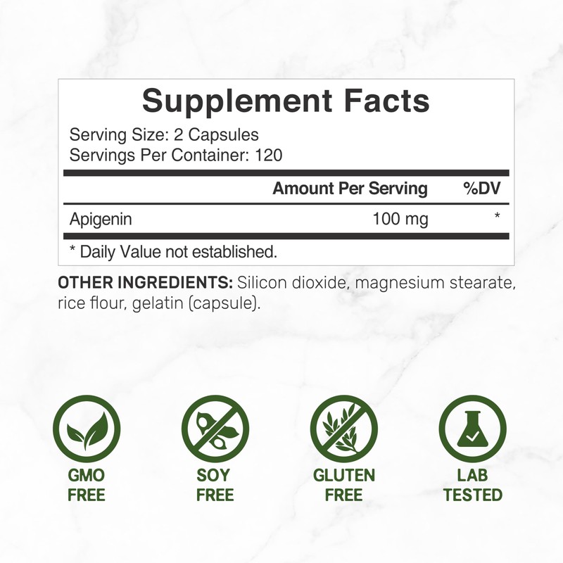 Apigenin, 100mg Per Serving, 240 Capsules – Raw Plant Extract