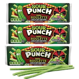 Sour Punch Straws Pickle Roulette Bundle: 3 Items 4.5oz Pack | Fun Candy | Party Game | Pickle flavor in every bag | KOSHER | GLUTEN FREE