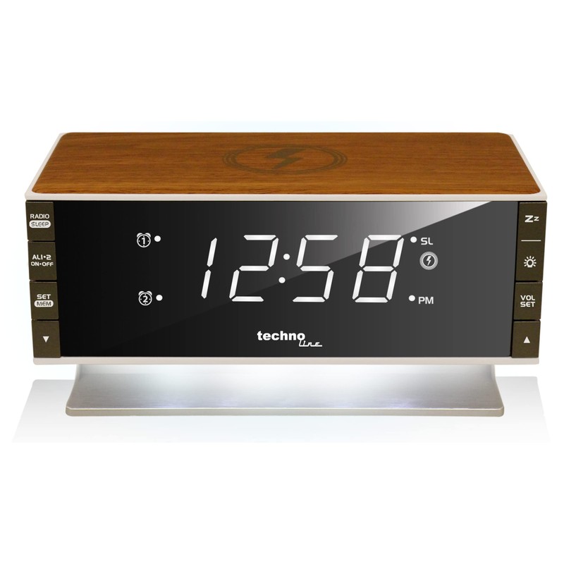 Technoline WT 487 Modern Radio Alarm Clock, Compatible with Qi-Enabled