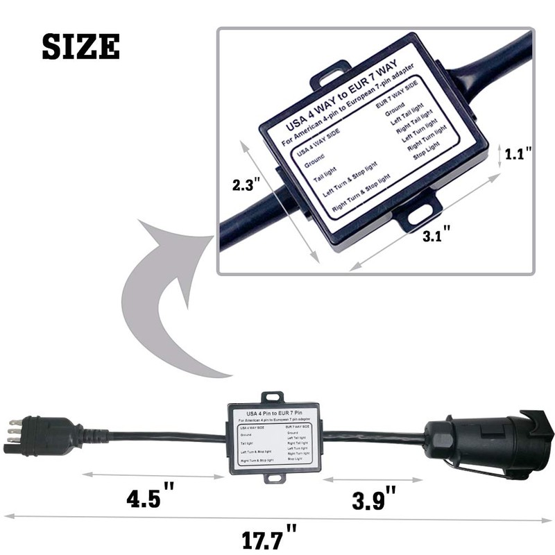 CARROFIX US Vehicle 4-Way Flat Plug to European 7-Way Round