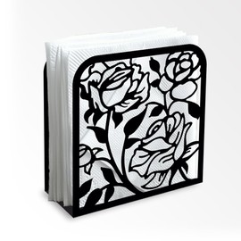 Doodlream Rose Flower Decorative Black Metal Napkin Holder for Table, 12 x 12 x 5cm Standing Napkin Holder for Home Kitchen Restaurant Picnic Party Coffee Bar Dining Room