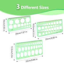 3PCS Circle Template，Plastic Circle Stencils, Geometric Circle Template for Drawing, Elliptical for Stencil Ruler School Office Supplies（Green）