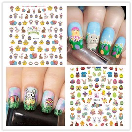 10 Sheets Easter Day Cartoon Rabbit Nail Art Stickers Nail Art 3D Self-Adhesive Bunny Easter Egg Chick Rabbits Festival Decoration Nail Decals Cute Design Manicure Tips Nails Art Supplies