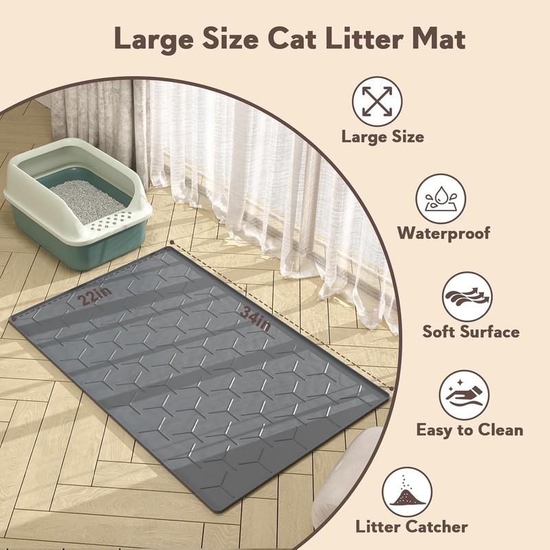 Garoopion Cat Litter Box Mat, Large 34.05×22.5 inch Cat Litter