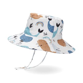 Lacofia Baby Sun Hat, Summer Hat for Toddlers, Boys, Girls, Kids, UPF 50+ Wide Brim Beach Cap with Adjustable Chin Strap - White Whale