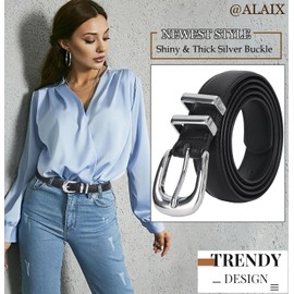 ALAIX Women's Leather Belt for Jeans Pants Dress Black Leather Belt with Gold/Silver Buckle Fashion Jeans Belts for Women