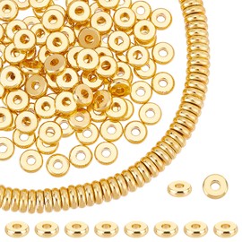 PH PandaHall 18K Gold Plated Spacer Beads, 150pcs 6mm Golden Disc Heishi Loose Beads Brass Flat Round Jewellery Beads for DIY Bracelet Necklace Earring Craft Supplies