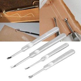 4 Pieces Slicer Leather Carving Tool Leather Stainless Steel U/V Type Tool Kit for Leather Digging DIY Handmade