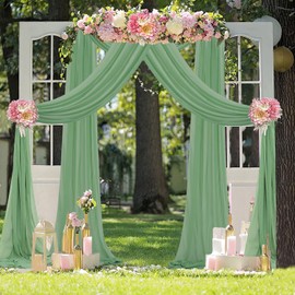 FUHSY Wedding Arch Draping Fabric Sage Green 20FT 2 Panels Chiffon Fabric Drapery Party Ceiling Drapes Archway Drapes for Wedding Sheer Voile Scarf Sheer Drapes for Reception Swag Decor