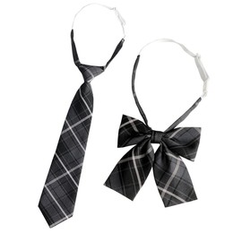 LIUXU School Ribbon Necktie, Set of 2, Girls, Uniform, School, Middle School, High School Student, gray