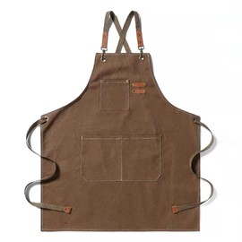 Yoocixu Chef Apron for Men and Women, Heavy Duty Cotton Canvas Cross Back Adjustable Apron with Large Pockets, Durable Work Apron for Cooking, BBQ, Kitchen, Workshop, Crafting