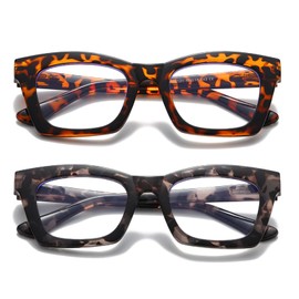 Hubeye 2 Pack Retro Oversized Blue Light Filter Glasses Square Frame Anti Blue Light Computer Reader Fashion Women Glasses