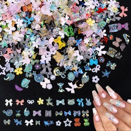 500 Stück dekorative Perlen für Nail Art, glänzende Strasssteine, 3D, Nail Bead, Charms, Perlen, für Dekoration von Nagelkunst, Herz, Schleife, Rosenblume, für Mädchen und Frauen, Basteln,