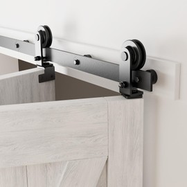 CCJH 36" Bi-Folding Sliding Barn Door Hardware Kit for 2 Doors,Slide Smoothly Quietly,Black Track Top Mount Roller,No Door