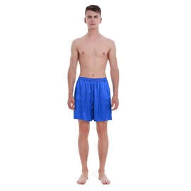 LEPTON Pantalones cortos de seda de morera de 19 mm para hombre, calzoncillos de seda, ropa de dormir relajada, bolsillos frontales, cintura elástica, Azul Royal, Large