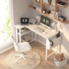 Lufeiya White L Shaped Computer Desk with Power Outlet Shelves,