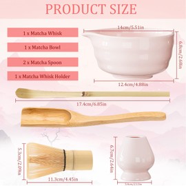 LIIGOU Pink Matcha Whisk Set 5PCS Matcha Kit with Bamboo Matcha Whisk & Scoop Ceramic Matcha Bowl & Holder Matcha Tea Set Accessories for Traditional Japanese Ceremony Tea Gift for Matcha Lover