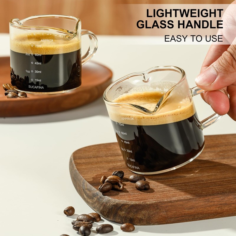 PARACITY Espresso Cup with Handle set of 2, Double Spout