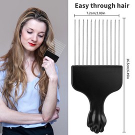 Lusofie Pack of 2 Styling Combs Afro Hair Comb for Men and Women Metal Pick Comb Men Black Curling Pimple Curling Comb Hairstyle Hairdressing Tool Straightening Comb (16.5 cm)