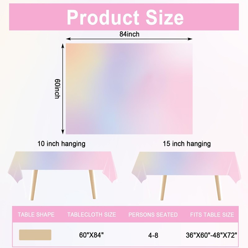 Naozinebi Pastel Gradient Washable Tablecloth 60x84 Inch Pastel Rainbow Birthday