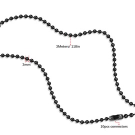 Dotlite Black Ceiling Fan Pull Chain, 120" Extra Long Rust Proof 3mm Beaded Ball Light Pulls Extension Chains with 20Pcs Connectors