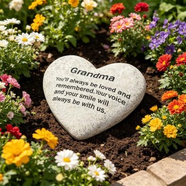 Heart Memorial Stone for Grandma, Memorial Garden Stone in Memory of Loved One Gifts, for Grandma-Indoor/Outdoor Garden,Home,Grave Decoratives Stone Plaque