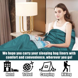 Plliocse Sleeping Bag Liner Travel Sheet Sleeping Bag, Double Size 160 x 210 cm Sleeping Bag Liners with Pillow Pockets for Adults, Travel, Hotels, Business Trip, Camping (Blue, 75cm x 210 cm)