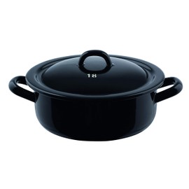 Riess, ZWERGE 0239-017 Casserole Dish with Flange 18 cm without Lid Classic Giant and Mountain Diameter 18 cm Height 6.8 cm Capacity 1.5 Litres Enamel Black Induction