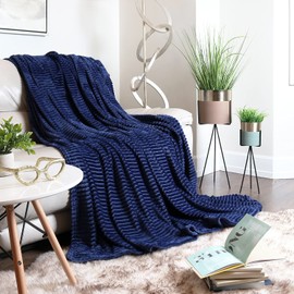 Clara Clark Cut Plush Fleece Throw Blanket - Twin Size - Lightweight Super Soft Fuzzy Luxury Bed Blanket for Bed - Machine Washable - (66x90) (Navy Blue)