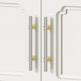 Rergy 5 Pack 3 Inch Brushed Nickel and Gold Cabinet Pulls Heavy-Duty Kitchen Cabinet Handles, Rust-Resistant and Durable Drawer Pulls Zinc Alloy Hardware for Cupboard,Closet,Cabinets